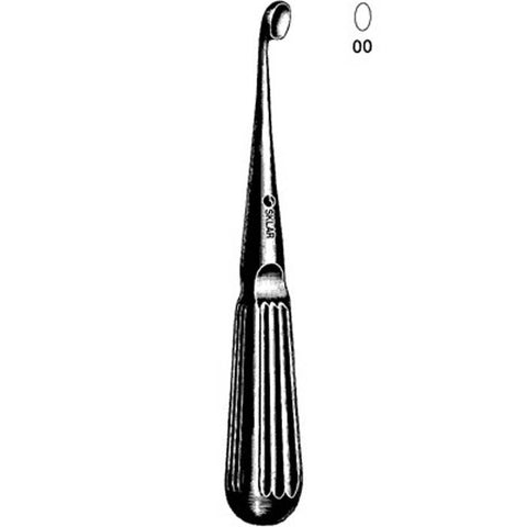 Bone Curette Sklar® Bruns 6-3/4 Inch Length Hollow Handle with Grooves Size 00 Tip Straight Oval Cup Tip Each MK-379134