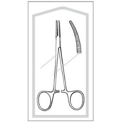 Mosquito Forceps Econo Sterile™ Halsted 5 Inch Length Floor / Office Grade Pakistani Stainless Steel Sterile Locking Finger Ring Handle Curved Serrated Tips CASE OF 50 MK-428636