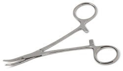 Mosquito Forceps Medline® Halsted 5 Inch Length Floor / Office Grade Stainless Steel NonSterile Locking Finger Ring Handle Curved Serrated Tips BOX OF 12 MK-434480