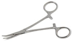Mosquito Forceps Medline® Halsted 5 Inch Length Floor / Office Grade Stainless Steel NonSterile Locking Finger Ring Handle Curved Serrated Tips BOX OF 12 MK-434480