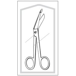Bandage Scissors Econo Sterile™ Lister 5 Inch Length Floor / Office Grade Pakistani Stainless Steel Sterile Finger Ring Handle Angled Blunt Tip / Blunt Tip BOX OF 25 MK-362823