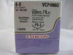 Absorbable Antibacterial Suture with Needle Coated Vicryl™ Plus Polyglactin 910 PS-2 3/8 Circle Precision Reverse Cutting Needle Size 4-0 Braided (12/BX) MK-458092