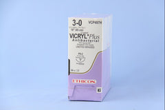 Absorbable Antibacterial Suture with Needle Coated Vicryl™ Plus Polyglactin 910 PS-2 3/8 Circle Precision Reverse Cutting Needle Size 3-0 Braided (36/BX) MK-458094