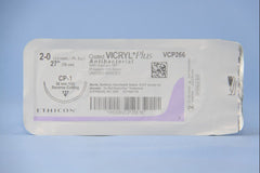 Absorbable Antibacterial Suture with Needle Coated Vicryl™ Plus Polyglactin 910 CP-1 1/2 Circle Reverse Cutting Needle Size 2-0 Braided (36/BX) MK-458124