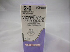 Absorbable Antibacterial Suture with Needle Coated Vicryl™ Plus Polyglactin 910 CP-2 1/2 Circle Reverse Cutting Needle Size 2-0 Braided (36/BX) MK-458141