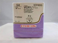 Absorbable Antibacterial Suture with Needle Coated Vicryl™ Plus Polyglactin 910 P-3 3/8 Circle Precision Reverse Cutting Needle Size 5-0 Braided (12/BX) MK-458146