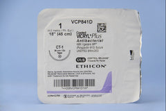 Absorbable Antibacterial Suture with Needle Coated Vicryl™ Plus Polyglactin 910 CT-1 1/2 Circle Taper Point Needle Size 1 Braided (12/BX) MK-474375