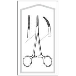 Hemostatic Forceps Econo Sterile™ Kelly 5-1/2 Inch Length Floor / Office Grade Pakistani Stainless Steel Sterile Locking Finger Ring Handle Straight Serrated Tips CASE OF 100 MK-485034