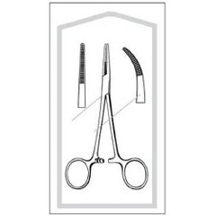 Hemostatic Forceps Econo Sterile™ Kelly 5-1/2 Inch Length Floor / Office Grade Pakistani Stainless Steel Sterile Locking Finger Ring Handle Straight Serrated Tips CASE OF 100 MK-485034