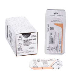 Absorbable Antibacterial Suture with Needle Monocryl™ Plus Poliglecaprone 25 with Irgacare MP Antibacterial Suture P-3 3/8 Circle Precision Reverse Cutting Needle Size 5-0 Monofilament (12/BX) MK-547511