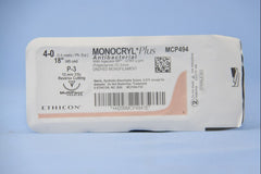Absorbable Antibacterial Suture with Needle Monocryl™ Plus Poliglecaprone 25 with Irgacare MP Antibacterial Suture P-3 3/8 Circle Precision Reverse Cutting Needle Size 4-0 Monofilament (12/BX) MK-547512