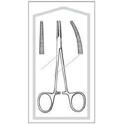 Mosquito Forceps Econo Sterile™ Halsted 5 Inch Length Floor / Office Grade Pakistani Stainless Steel Sterile Locking Finger Ring Handle Curved Serrated Tips CASE OF 100 MK-560267