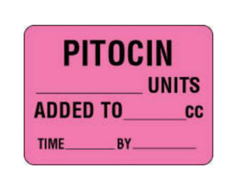 Label Paper Permanent Pitocin ___ Units, 1" Core, 2 3/8" x 1", 3/4", Fl. Pink - 59704619 | Roll of 1000