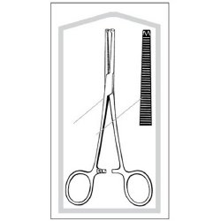 Hemostatic Forceps Econo Sterile™ Rochester-Ochsner 6-1/4 Inch Length Floor / Office Grade Pakistani Stainless Steel Sterile Locking Finger Ring Handle Straight Serrated Tips with 1 X 2 Teeth CASE OF 25 MK-669544