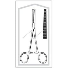 Hemostatic Forceps Econo Sterile™ Rochester-Ochsner 6-1/4 Inch Length Floor / Office Grade Pakistani Stainless Steel Sterile Locking Finger Ring Handle Straight Serrated Tips with 1 X 2 Teeth CASE OF 25 MK-669544