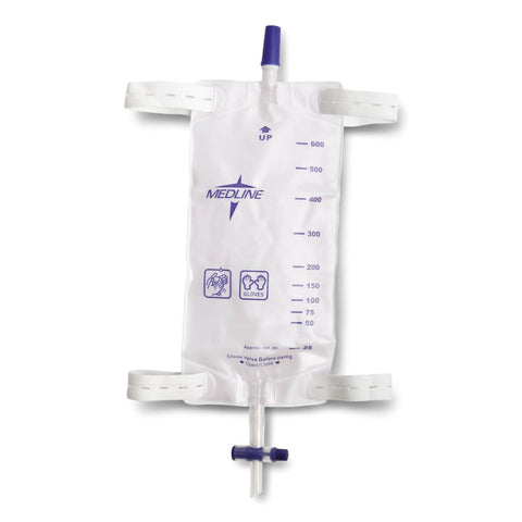 Urinary Leg Bag Medline® Anti-Reflux Valve Sterile 600 mL Vinyl W/SLIDE TAP MED 19OZ (48/CS) MK-689311