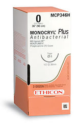 Absorbable Antibacterial Suture with Needle Monocryl™ Plus Poliglecaprone 25 with Irgacare MP Antibacterial Suture PS-1 3/8 Circle Reverse Cutting Needle Size 3-0 Monofilament  (36/BX) MK-697590