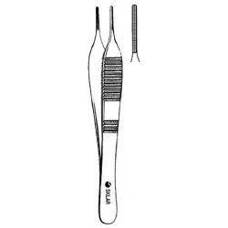 Tissue Forceps Sklar® Adson-DeBakey 4-3/4 Inch Length OR / Surgical Grade German Stainless Steel NonSterile NonLocking Thumb Handle Straight Fine, 1 X 2 Rows Atraumatic Teeth EACH MK-718052