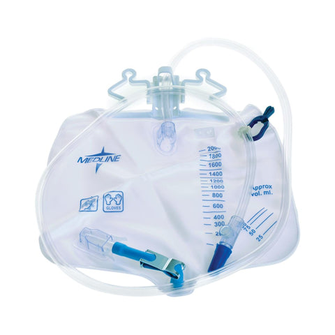 Urinary Drain Bag Medline® Anti-Reflux Valve Sterile 2,000 mL Vinyl  METAL CLAMP L/F (20/CS MK-724829