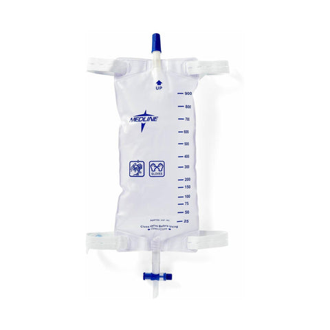 Urinary Leg Bag Medline® Anti-Reflux Valve Sterile 1,100 mL Vinyl / Flocked (48/CS) MK-795495