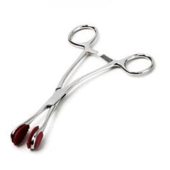 Tongue Holding Forceps ADC® Young 6-1/2 Inch Length Floor / Office Grade Stainless Steel / Rubber NonSterile Locking Finger Ring Handle Straight Serrated Oval Tips EACH MK-853516