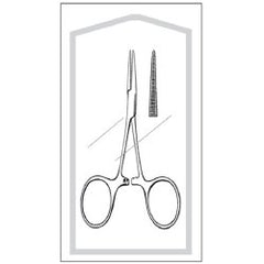 Mosquito Forceps Econo Sterile™ Hartmann 3-1/2 Inch Length Floor / Office Grade Pakistani Stainless Steel Sterile Locking Finger Ring Handle Straight Serrated Tips CASE OF 50 MK-907097