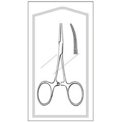 Mosquito Forceps Econo Sterile™ Hartmann 3-1/2 Inch Length Floor / Office Grade Pakistani Stainless Steel Sterile Locking Finger Ring Handle Curved Serrated Tips CASE OF 50 MK-907098