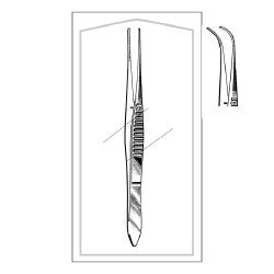 Iris Forceps Econo Sterile™ 4 Inch Length Floor / Office Grade Pakistani Stainless Steel Sterile NonLocking Thumb Handle Half Curved Serrated Tips CASE OF 25 MK-962540