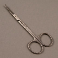 Iris Scissors Merit Sterile™ 4-1/2 Inch Length Floor / Office Grade Pakistani Stainless Steel Sterile Finger Ring Handle Curved Sharp Tip / Sharp Tip CASE OF 50 MK-983980