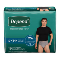 Absorbent Underwear Depend® Fresh Protection Waistband Style Adult Small / Medium Male Disposable Heavy Absorbency DEPEND MAX ABSORB GRY SM/MED (19EA/PK 2PK/CS) MK-984194
