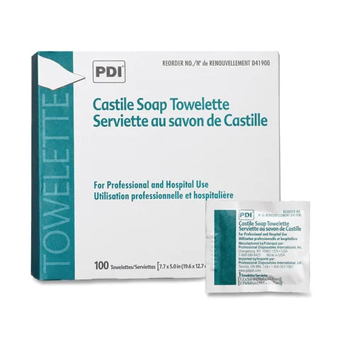 Swabs &amp; Preps Castile Soap Towelette ,100 per Paxk