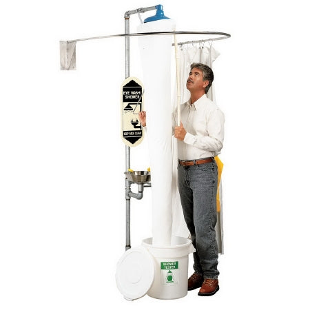 Grainger Shower Tester 15 X 84 Inch, White, Funnel Weighted Top and Bottom, With Plastic Bucket For Emergency Shower Stations