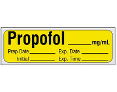 Shamrock Scientific Drug Label Shamrock Anesthesia Label Propofol_mg/mL PrepDate_Exp Date_ Int_ Exp Time_ Yellow 1/2 X 1 Inch - M-1000438-1037 - Roll of 333