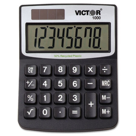 Victor® 1000 Minidesk Calculator, Solar/Battery, 8-Digit LCD