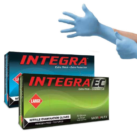 Microflex Medical Exam Glove Integra® EC Large NonSterile Nitrile Extended Cuff Length Fully Textured Blue Not Chemo Approved - M-1002229-4972 - Case of 500