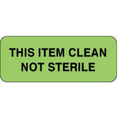 Pre-Printed Label PDC® Advisory Label Green Paper THIS ITEM CLEAN/NOT STERILE Black Alert Label 7/8 X 2-1/4 Inch