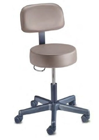 The Brewer Company Exam Stool Value Plus Series Contoured Backrest Spin Lift Screw Height Adjustment 5 Casters Clamshell