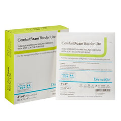 DermaRite Industries Thin Silicone Foam Dressing ComfortFoam™ Border Lite 4 X 4 Inch Square Silicone Adhesive with Border Sterile