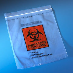 Globe Scientific Specimen Transport Bag with Document Pouch 8 X 10 Inch Polyethylene Zip Closure Biohazard Symbol / Storage Instructions NonSterile