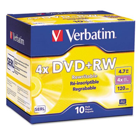 Verbatim® DVD+RW Discs, 4.7GB, 4x, w/Slim Jewel Cases, Pearl, 10/Pack