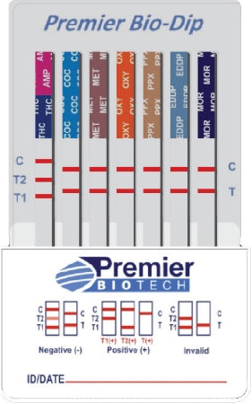 Premier Biotech Drugs of Abuse Test Bio-Dip™ 5-Drug Panel AMP, COC, OPI, PCP, THC 50 Urine Sample 25 Tests