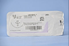 Suture with Needle Coated Vicryl Absorbable Coated Undyed Suture Braided Polyglactin 910 Size 3 - 0 36 Inch Suture 1-Needle 40 mm Length 1/2 Circle Taper Point Needle