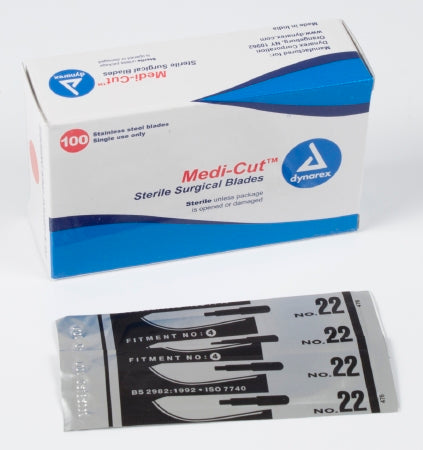 Dynarex Surgical Blade Medicut™ Stainless Steel No. 22 Sterile Disposable Individually Wrapped - M-1007004-4287 - Box of 100