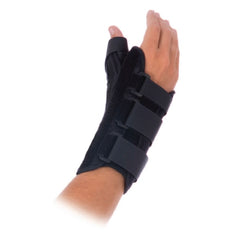 Patterson Medical Supply Wrist Brace with Thumb Spica Rolyan® Aluminum / Lycra® / Nylon Left Hand Black Small