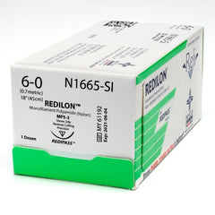 Suture with Needle Reli® Redilon Nonabsorbable Uncoated Black Suture Monofilament Nylon Size 6 - 0 18 Inch Suture 1-Needle 16 mm Length 3/8 Circle Conventional Cutting Needle
