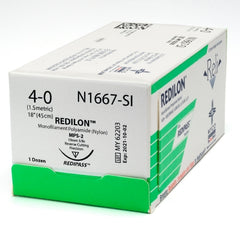 Suture with Needle Reli® Redilon Nonabsorbable Uncoated Black Suture Monofilament Nylon Size 4 - 0 18 Inch Suture 1-Needle 19 mm Length 3/8 Circle Precision Reverse Cutting Needle