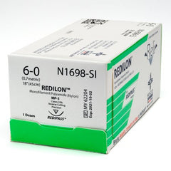 Suture with Needle Reli® Redilon Nonabsorbable Uncoated Black Suture Monofilament Nylon Size 6 - 0 18 Inch Suture 1-Needle 13 mm Length 3/8 Circle Reverse Cutting Needle with Precision Point