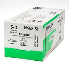 Suture with Needle Reli® Redilon Nonabsorbable Uncoated Black Suture Monofilament Nylon Size 5 - 0 18 Inch Suture 1-Needle 13 mm Length 3/8 Circle Reverse Cutting Needle