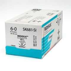 Suture with Needle Reli® Redisilk Nonabsorbable Uncoated Black Suture Braided Silk Size 6 - 0 18 Inch Suture 1-Needle 16 mm Length 3/8 Circle Conventional Cutting Needle