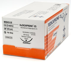 Suture with Needle Reli® Absorbable Uncoated Undyed Suture Monofilament Poliglecaprone Size 2 - 0 36 Inch Suture 1-Needle 24 mm Length 3/8 Circle Reverse Cutting Needle